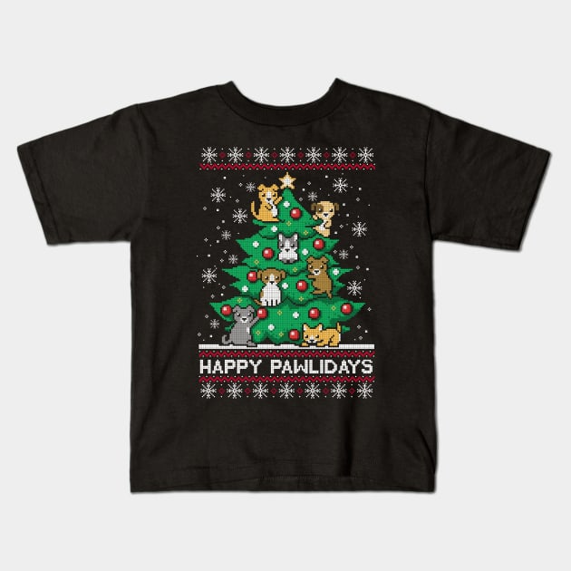 Happy pawlidays ugly christmas sweater Kids T-Shirt by NemiMakeit